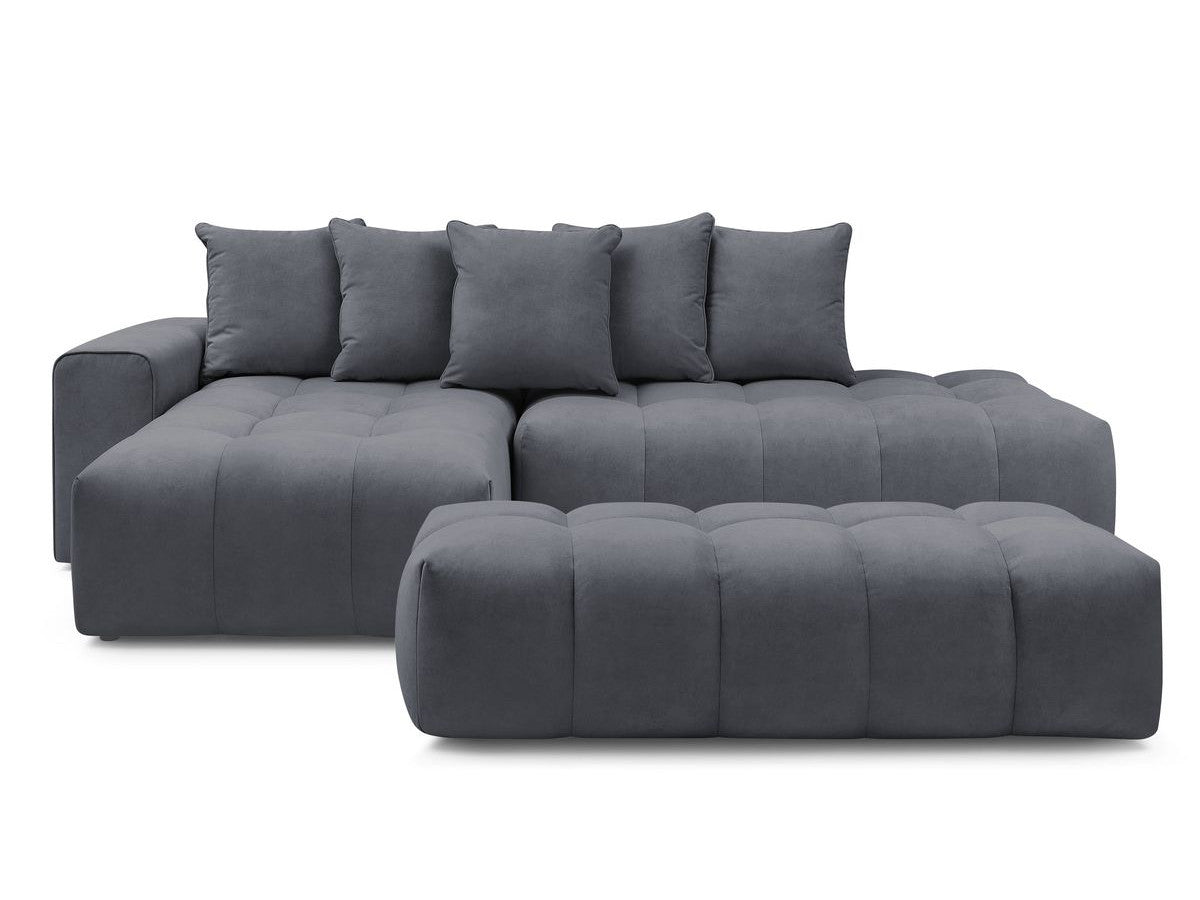 Canapé d'angle fixe MONT-BLANC velours avec pouf Angle gauche