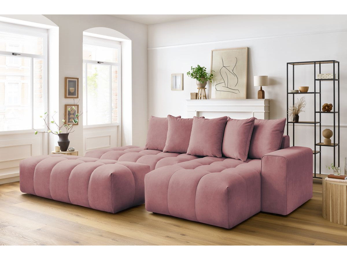 Canapé d'angle fixe MONT-BLANC velours avec pouf Angle droit