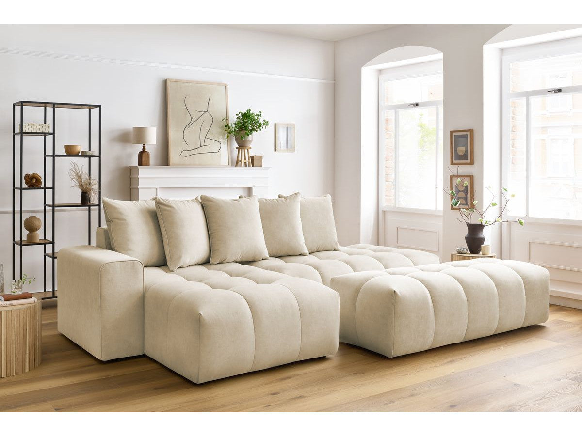 Canapé d'angle fixe MONT-BLANC velours avec pouf Angle gauche