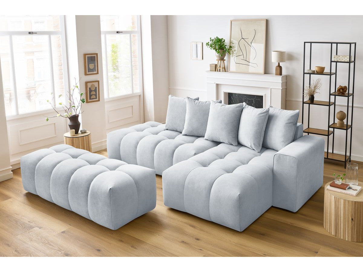 Canapé d'angle fixe MONT-BLANC velours avec pouf Angle droit