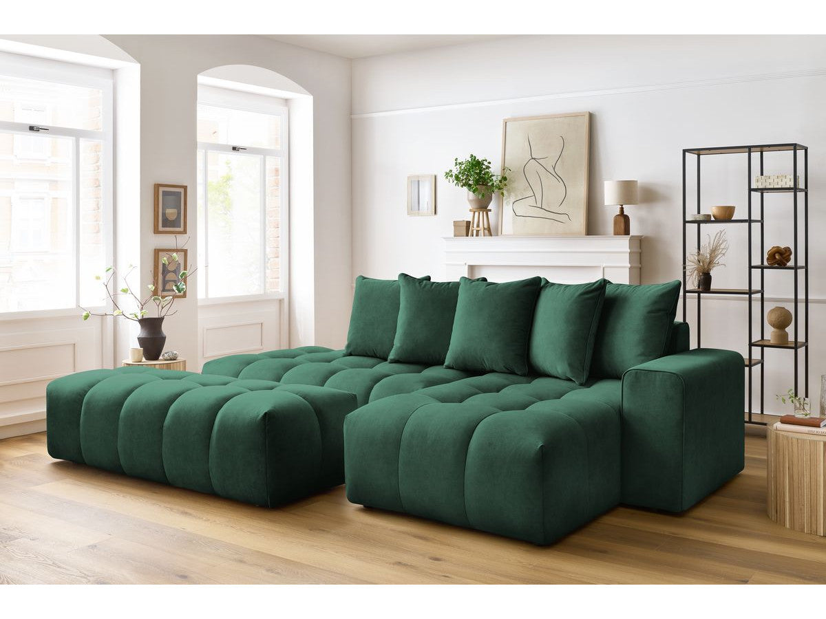 Canapé d'angle fixe MONT-BLANC velours avec pouf Angle droit