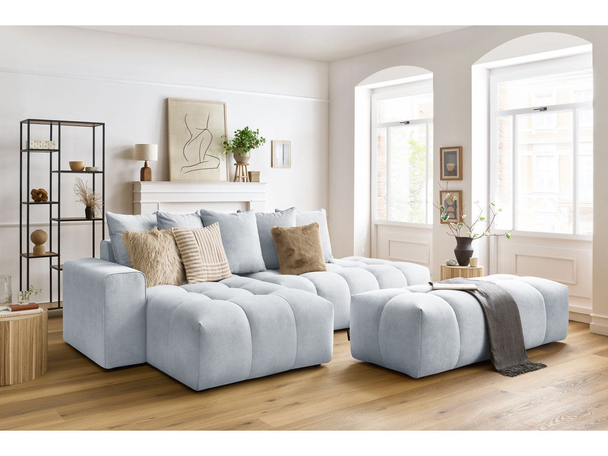 Canapé d'angle fixe MONT-BLANC velours avec pouf Angle gauche