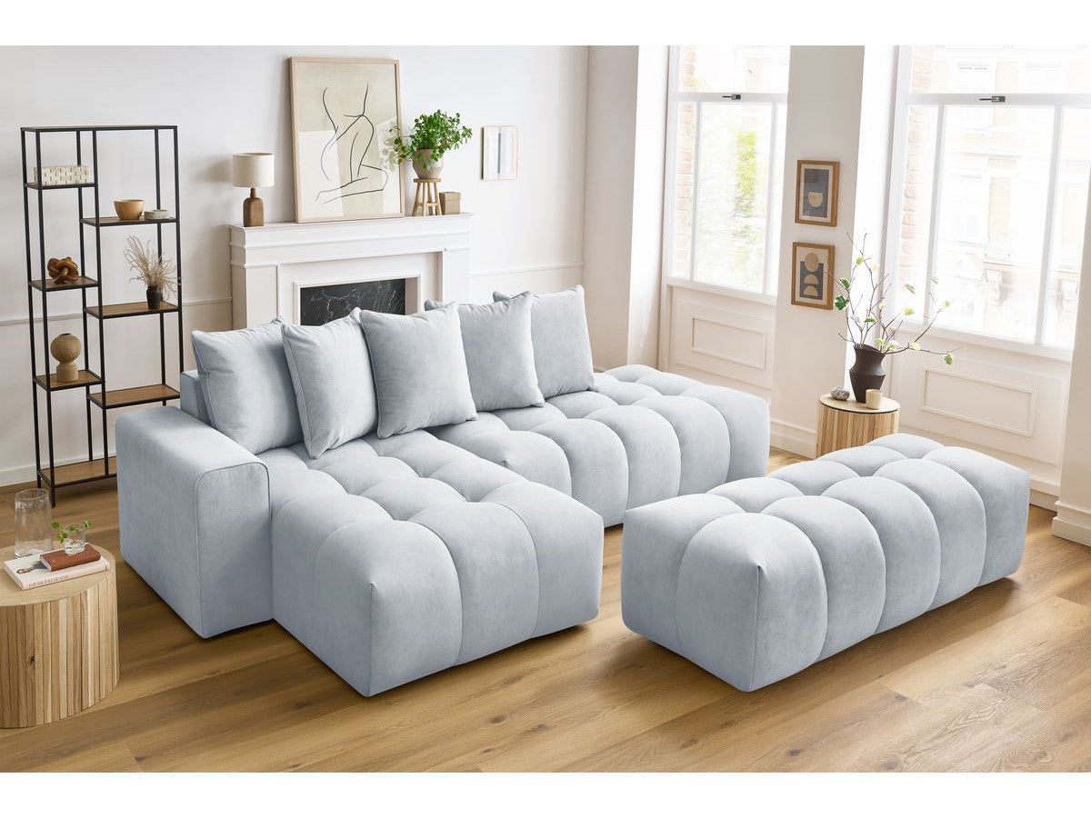 Canapé d'angle fixe MONT-BLANC velours avec pouf Angle gauche