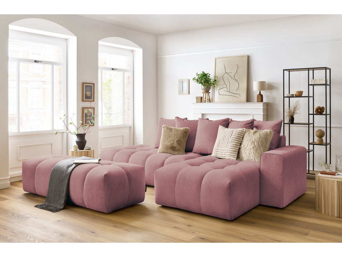 Canapé d'angle fixe MONT-BLANC velours avec pouf Angle droit