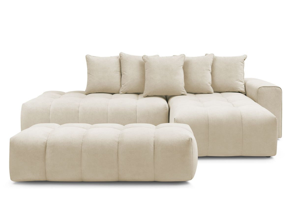 Canapé d'angle fixe MONT-BLANC velours avec pouf Angle droit