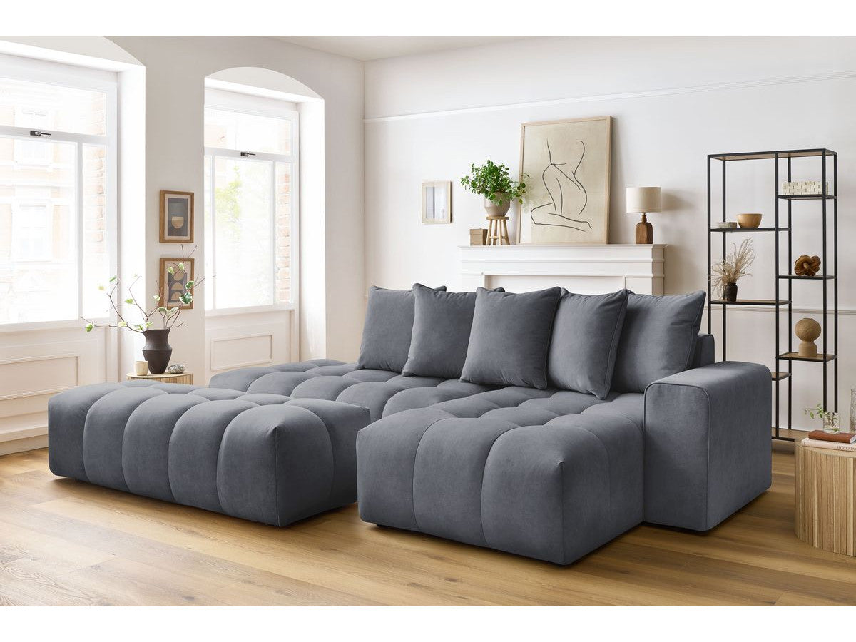 Canapé d'angle fixe MONT-BLANC velours avec pouf Angle droit