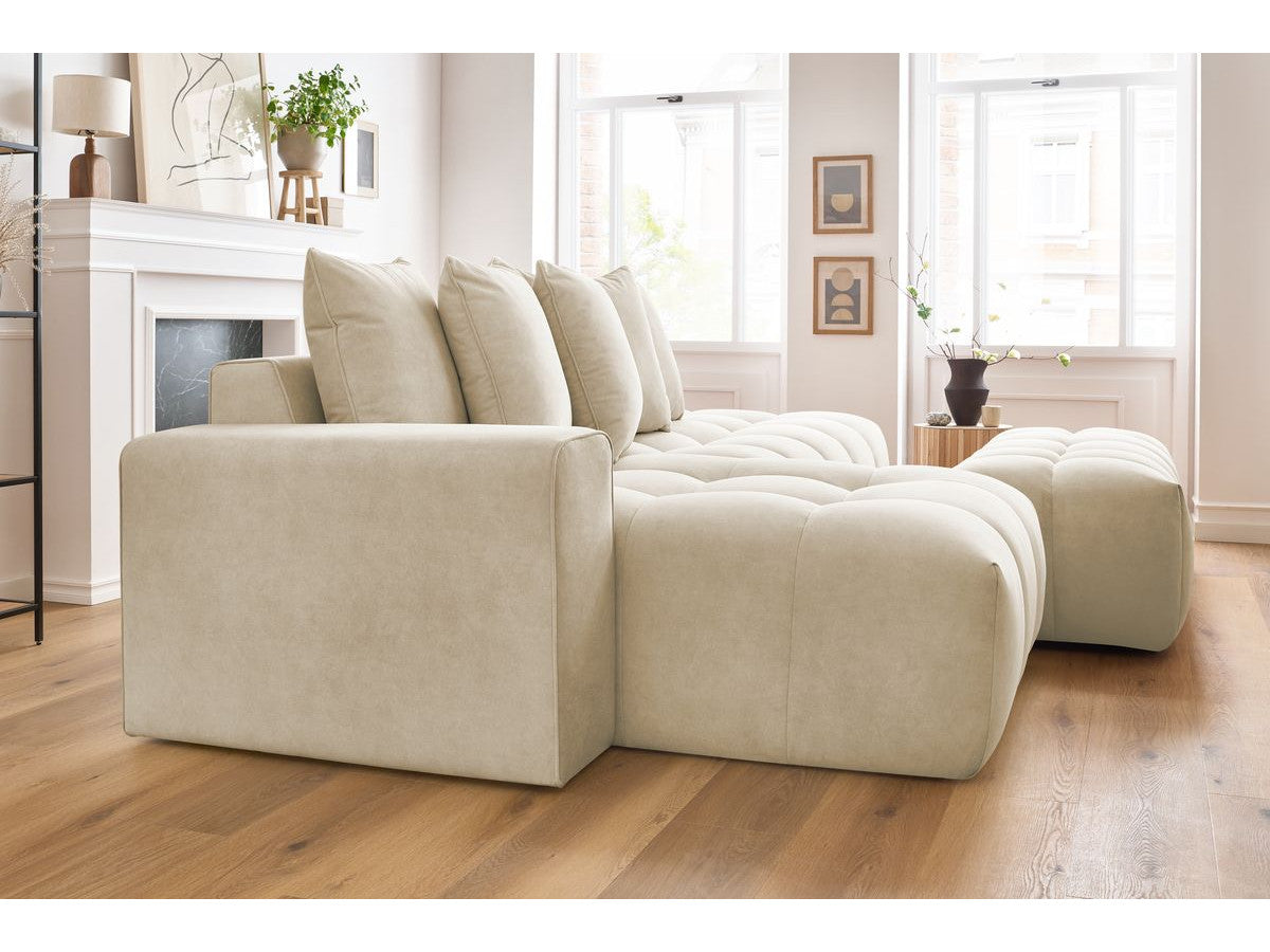 Canapé d'angle fixe MONT-BLANC velours avec pouf Angle gauche