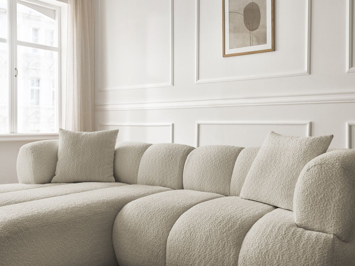 Canapé d'angle fixe PAMIRA tissu bouclette - Angle gauche