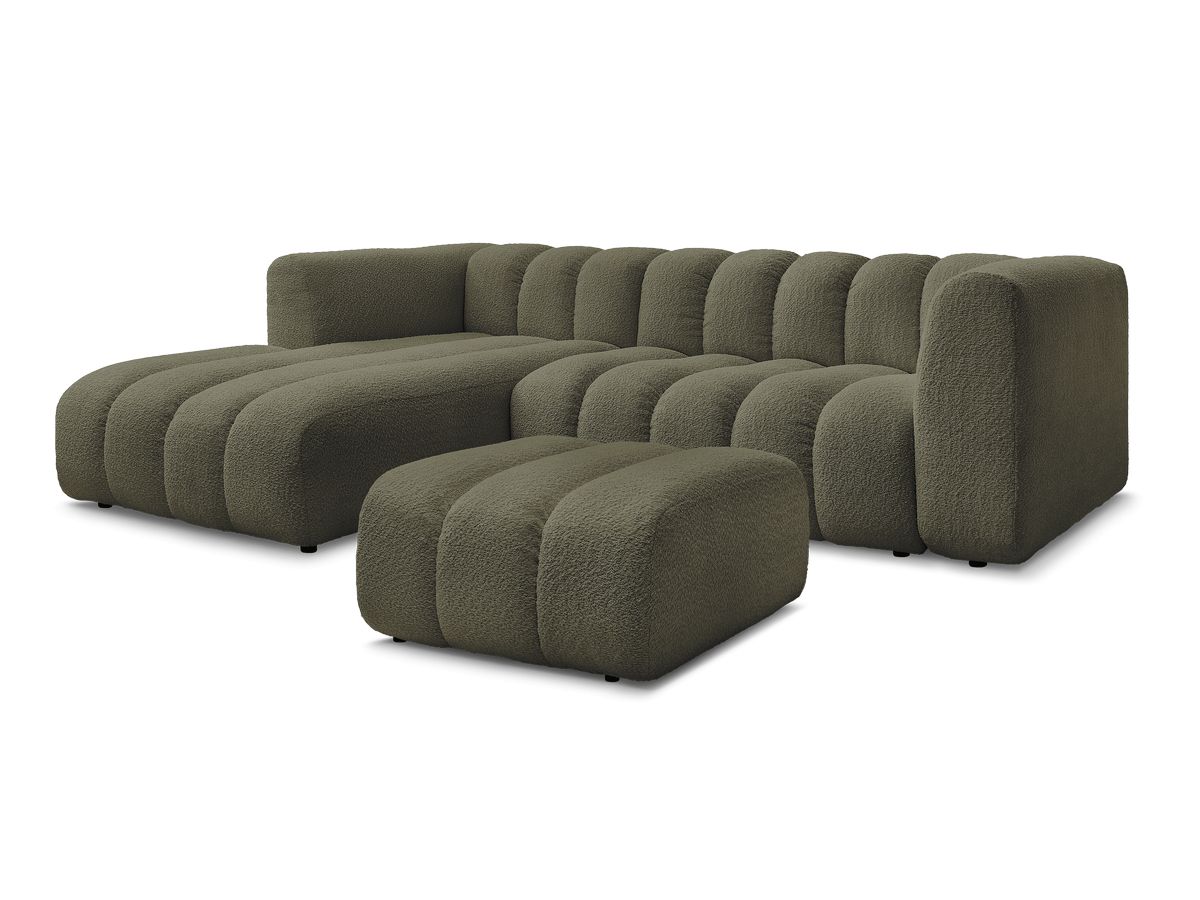Canapé d'angle fixe TALIA tissu bouclette avec pouf - Angle gauche
