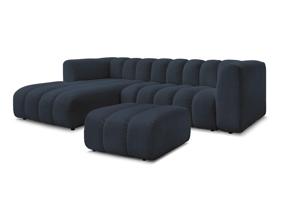 Canapé d'angle fixe TALIA tissu bouclette avec pouf - Angle gauche