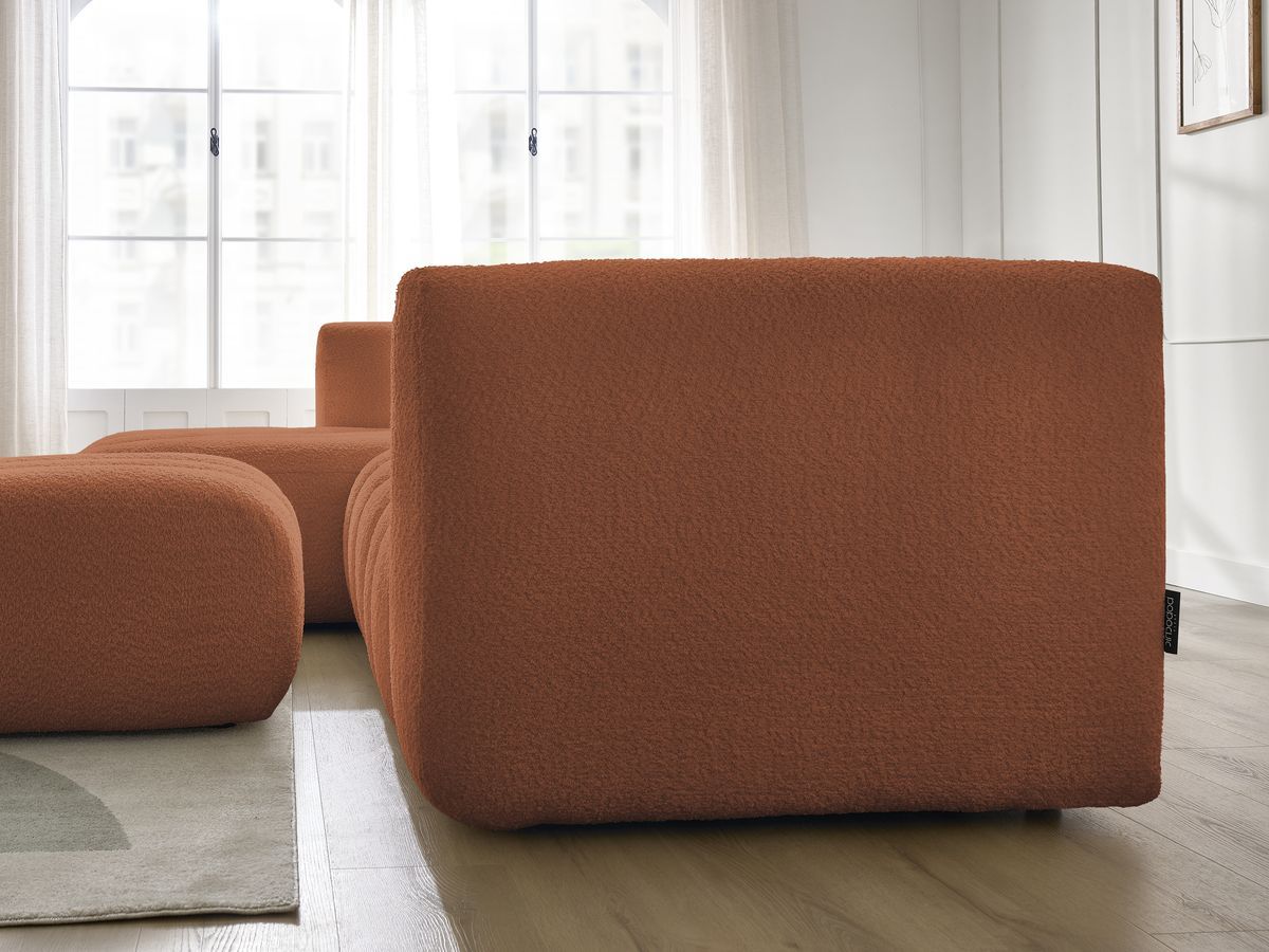 Canapé d'angle fixe TALIA tissu bouclette avec pouf - Angle gauche