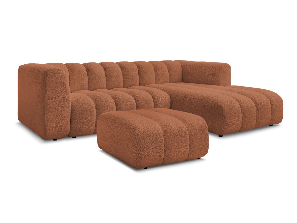 Canapé d'angle fixe TALIA tissu bouclette avec pouf - Angle droit