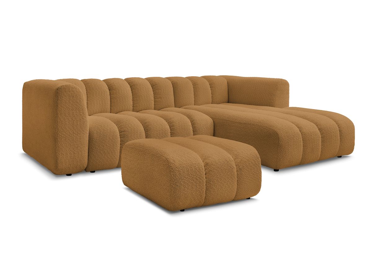Canapé d'angle fixe TALIA tissu bouclette avec pouf - Angle droit