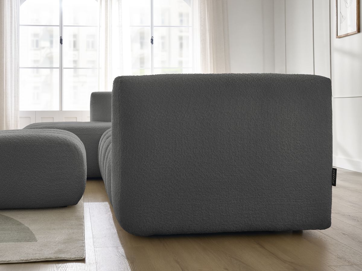 Canapé d'angle fixe TALIA tissu bouclette avec pouf - Angle gauche
