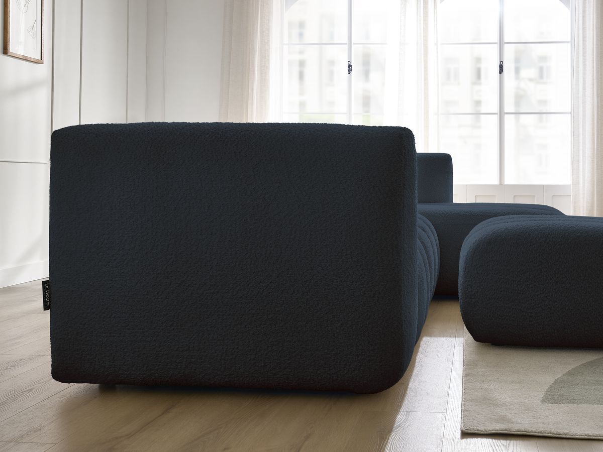 Canapé d'angle fixe TALIA tissu bouclette avec pouf - Angle droit