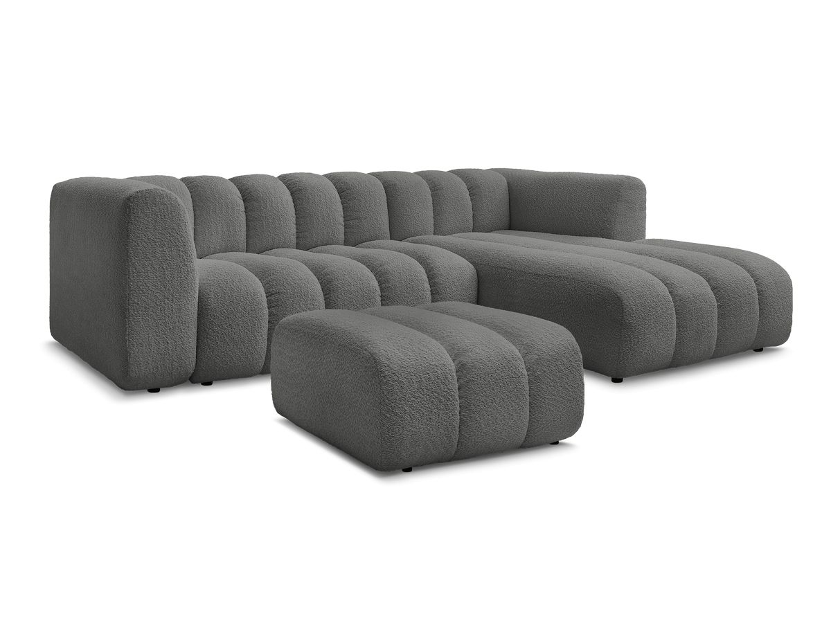Canapé d'angle fixe TALIA tissu bouclette avec pouf - Angle droit