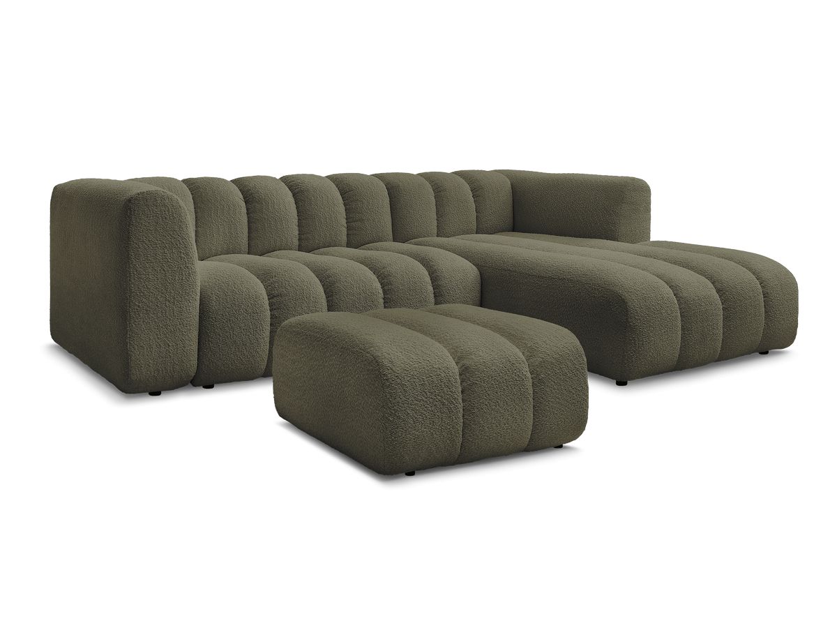 Canapé d'angle fixe TALIA tissu bouclette avec pouf - Angle droit