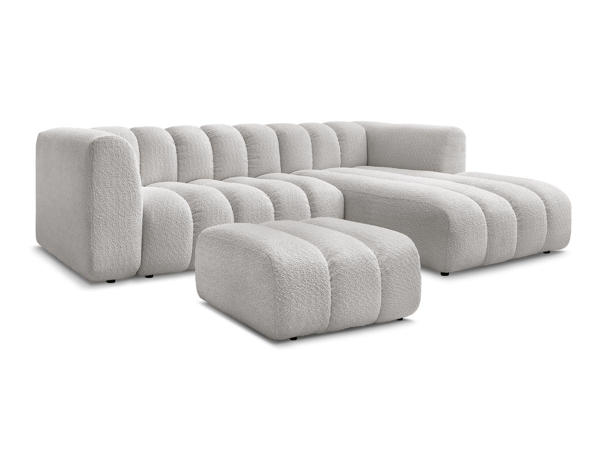 Canapé d'angle fixe TALIA tissu bouclette avec pouf - Angle droit