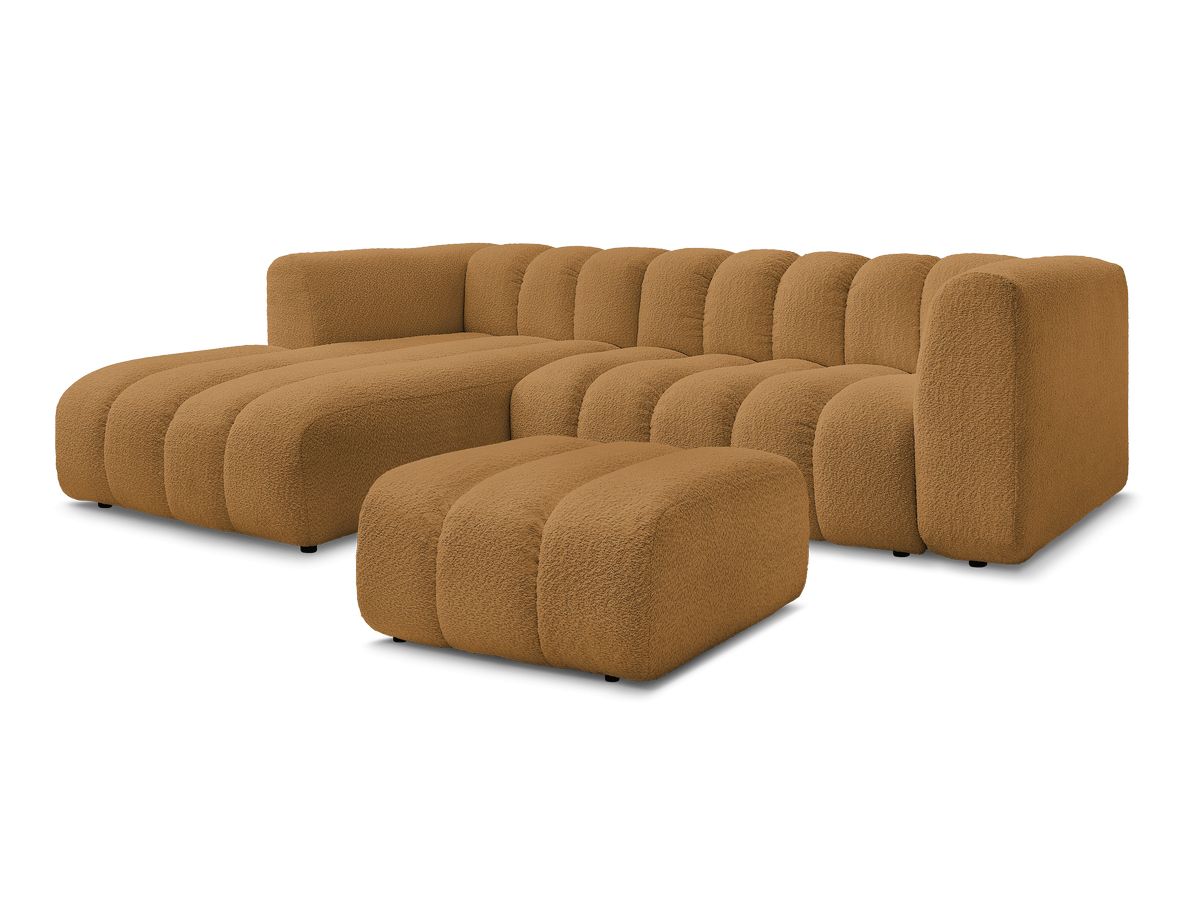 Canapé d'angle fixe TALIA tissu bouclette avec pouf - Angle gauche