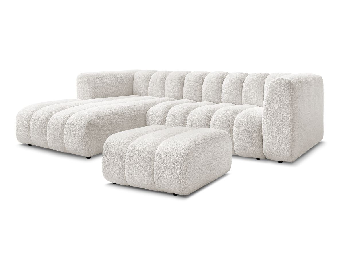 Canapé d'angle fixe TALIA tissu bouclette avec pouf - Angle gauche