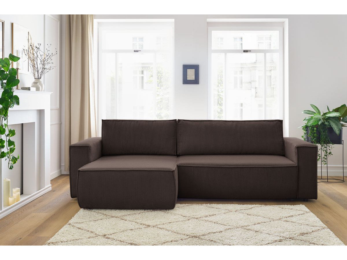 Canapé d'angle réversible convertible coffre NIHAD velours côtelé