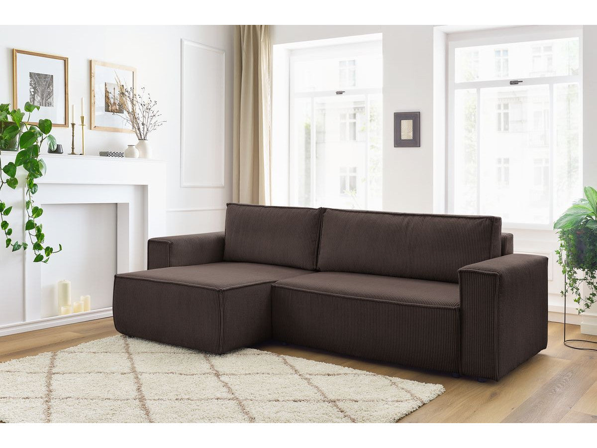 Canapé d'angle réversible convertible coffre NIHAD velours côtelé