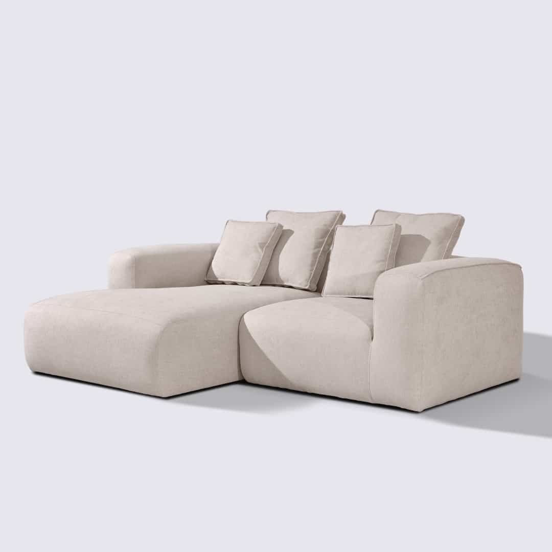 Canapé d'angle gauche modulable 3 places en tissu crème – Marbellia