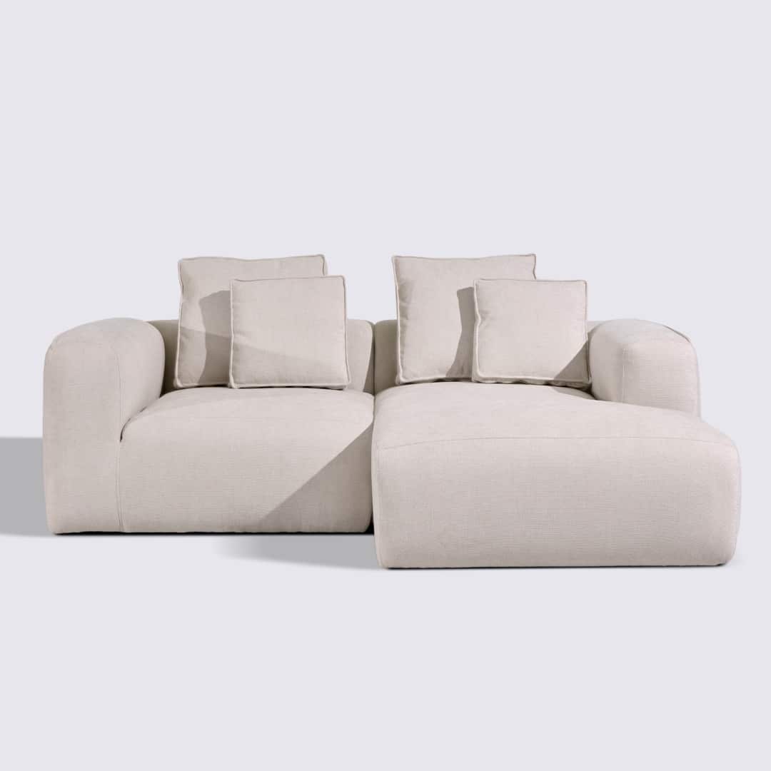 Canapé d'angle droit modulable 3 places en tissu crème – Marbellia