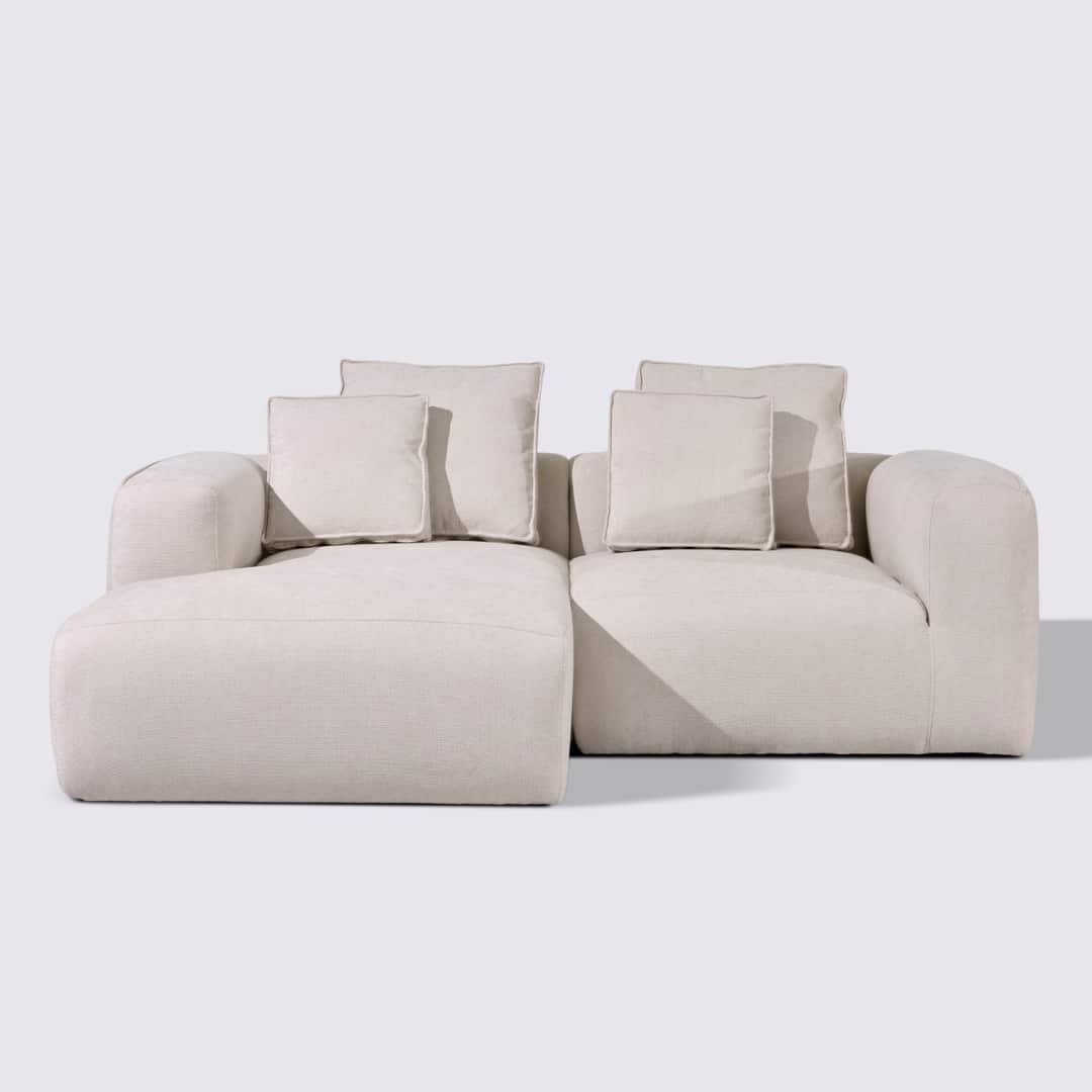 Canapé d'angle gauche modulable 3 places en tissu crème – Marbellia