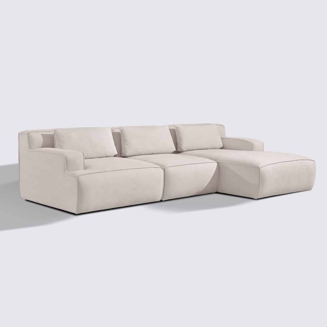 Canapé d'angle droit modulable 4 places en tissu crème – Lorenzo