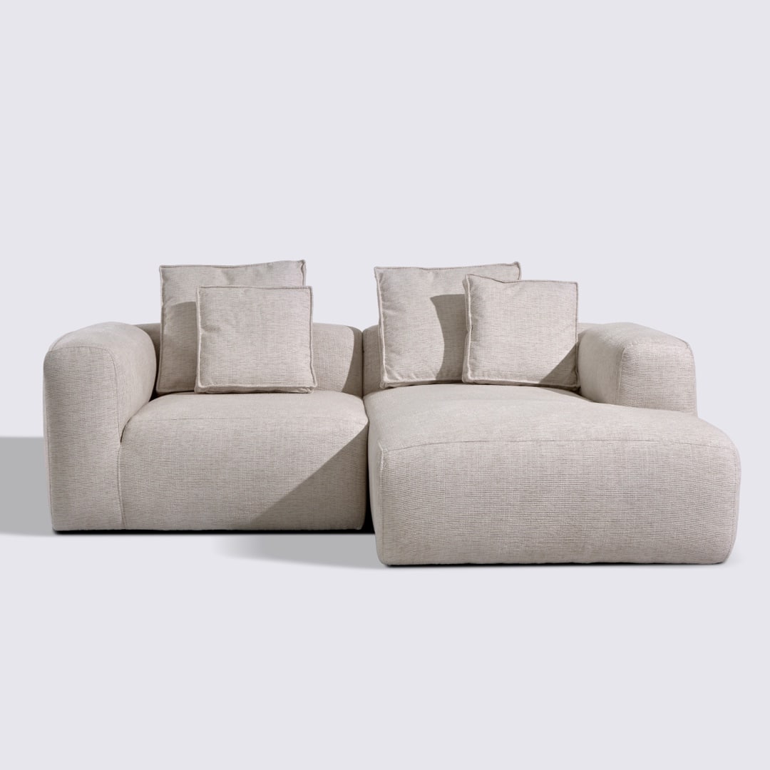 Canapé d'angle droit modulable 3 places en tissu linen beige – Marbellia
