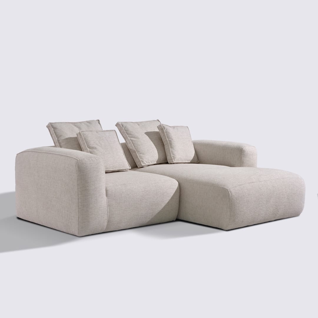 Canapé d'angle droit modulable 3 places en tissu linen beige – Marbellia