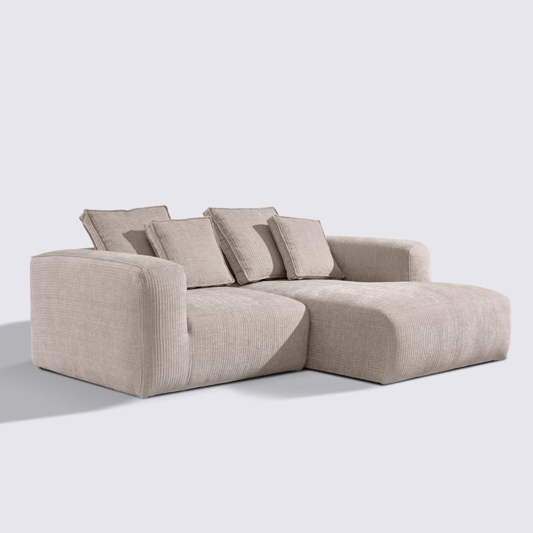 Canapé d'angle droit modulable 3 places en velours côtelé crème – Marbellia