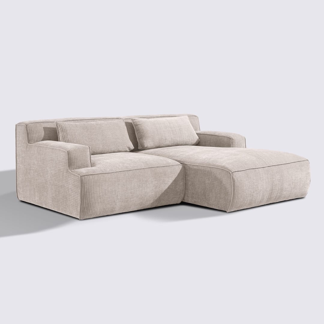 Canapé d'angle droit modulable 3 places en velours côtelé crème – Lorenzo