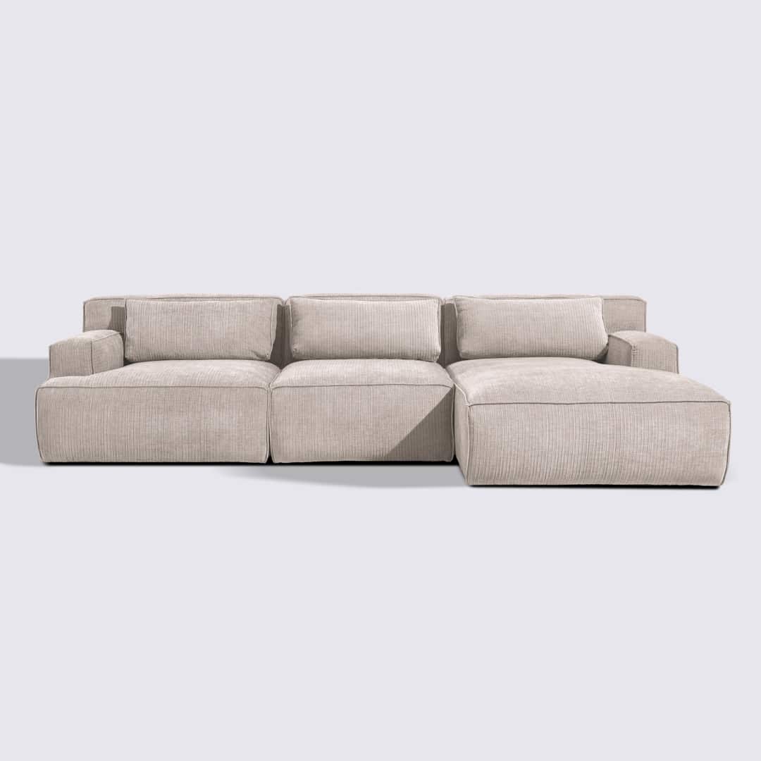 Canapé d'angle droit modulable 4 places en velours côtelé crème – Lorenzo