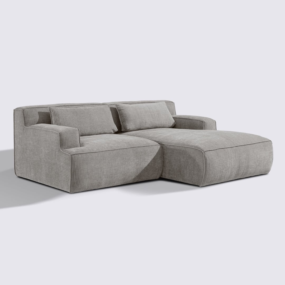 Canapé d'angle droit modulable 3 places en velours côtelé gris clair – Lorenzo