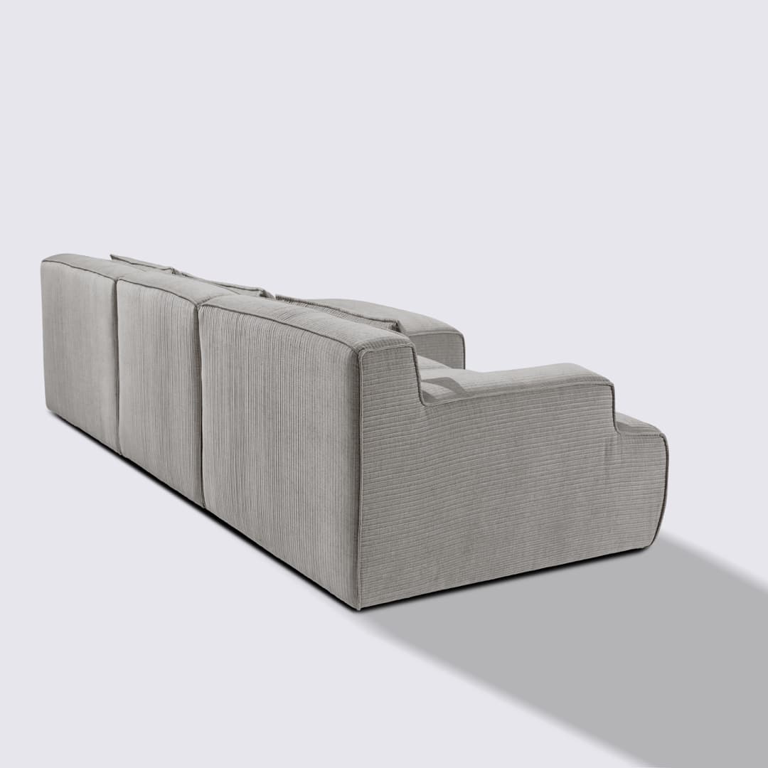 Canapé d'angle droit modulable 4 places en velours côtelé gris clair – Lorenzo