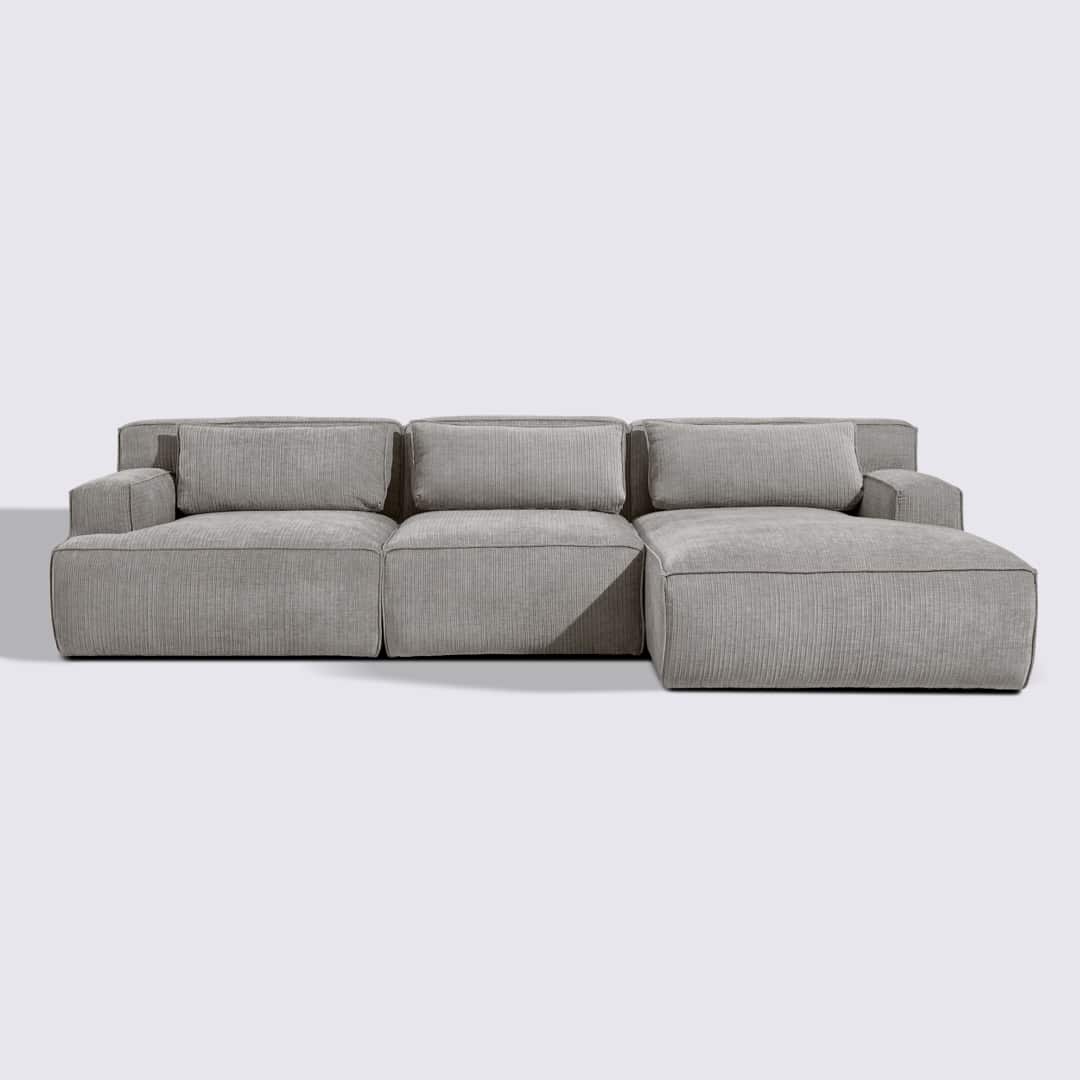 Canapé d'angle droit modulable 4 places en velours côtelé gris clair – Lorenzo