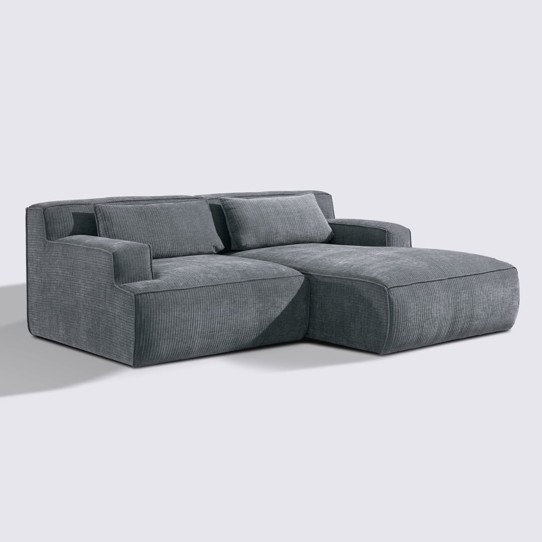 Canapé d'angle droit modulable 3 places en velours côtelé gris foncé – Lorenzo