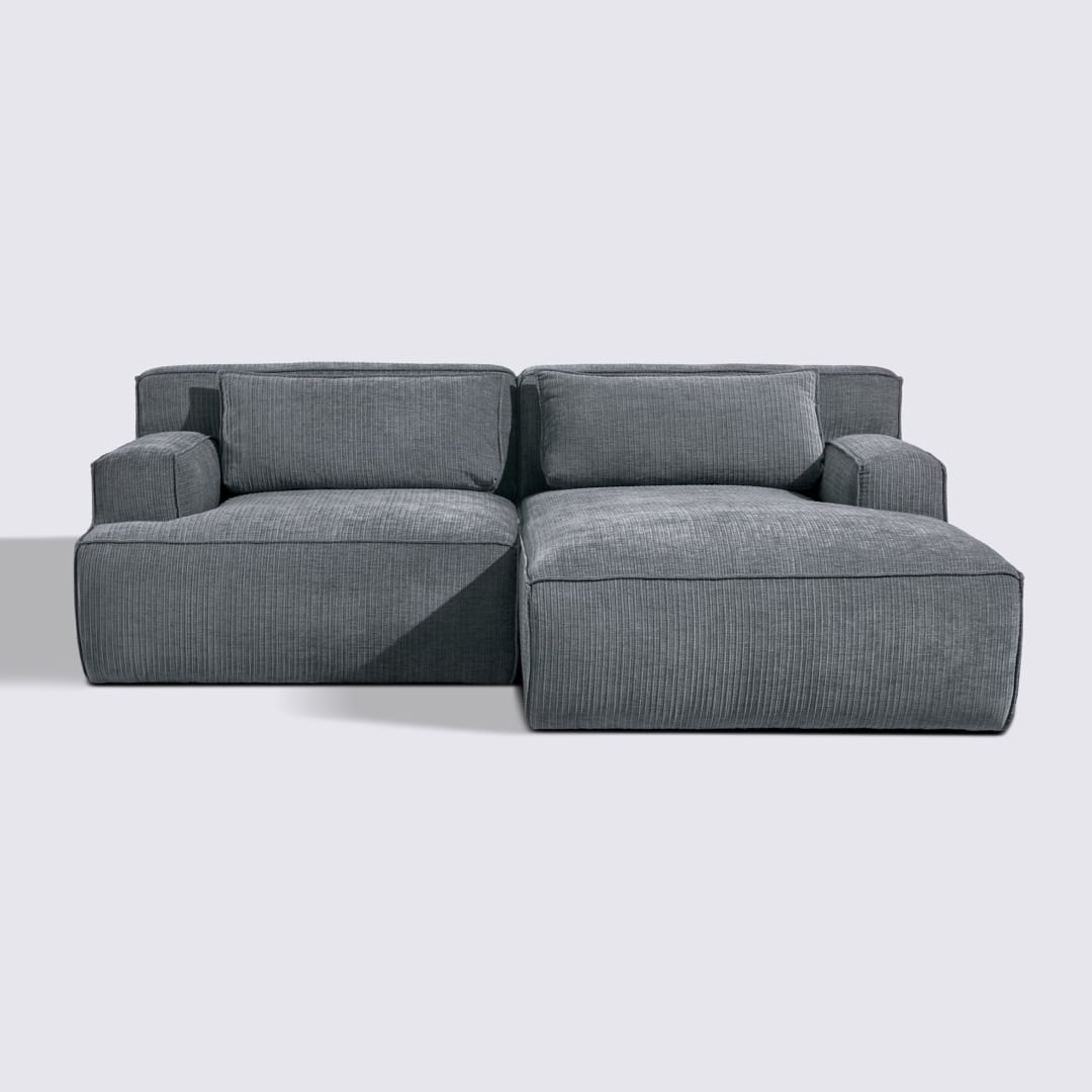 Canapé d'angle droit modulable 3 places en velours côtelé gris foncé – Lorenzo