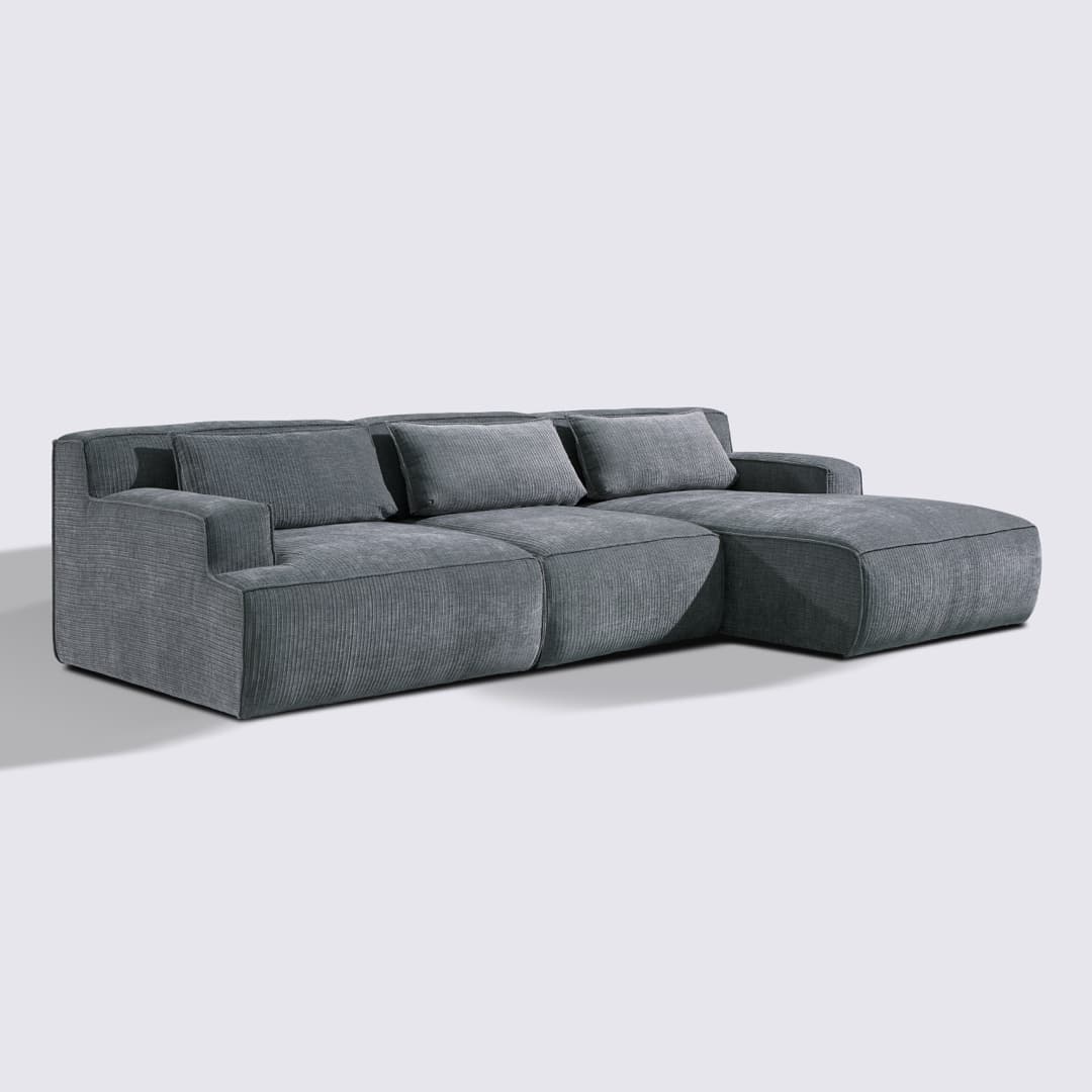 Canapé d'angle droit modulable 4 places en velours côtelé gris foncé – Lorenzo
