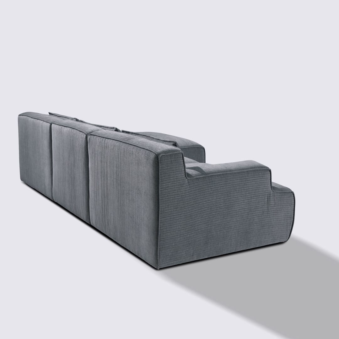 Canapé d'angle droit modulable 4 places en velours côtelé gris foncé – Lorenzo