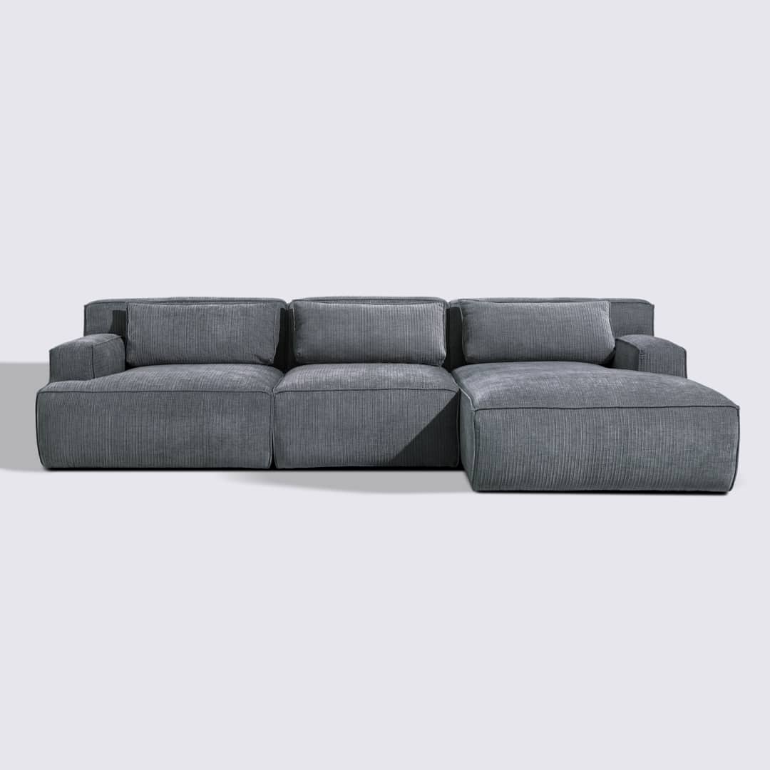 Canapé d'angle droit modulable 4 places en velours côtelé gris foncé – Lorenzo