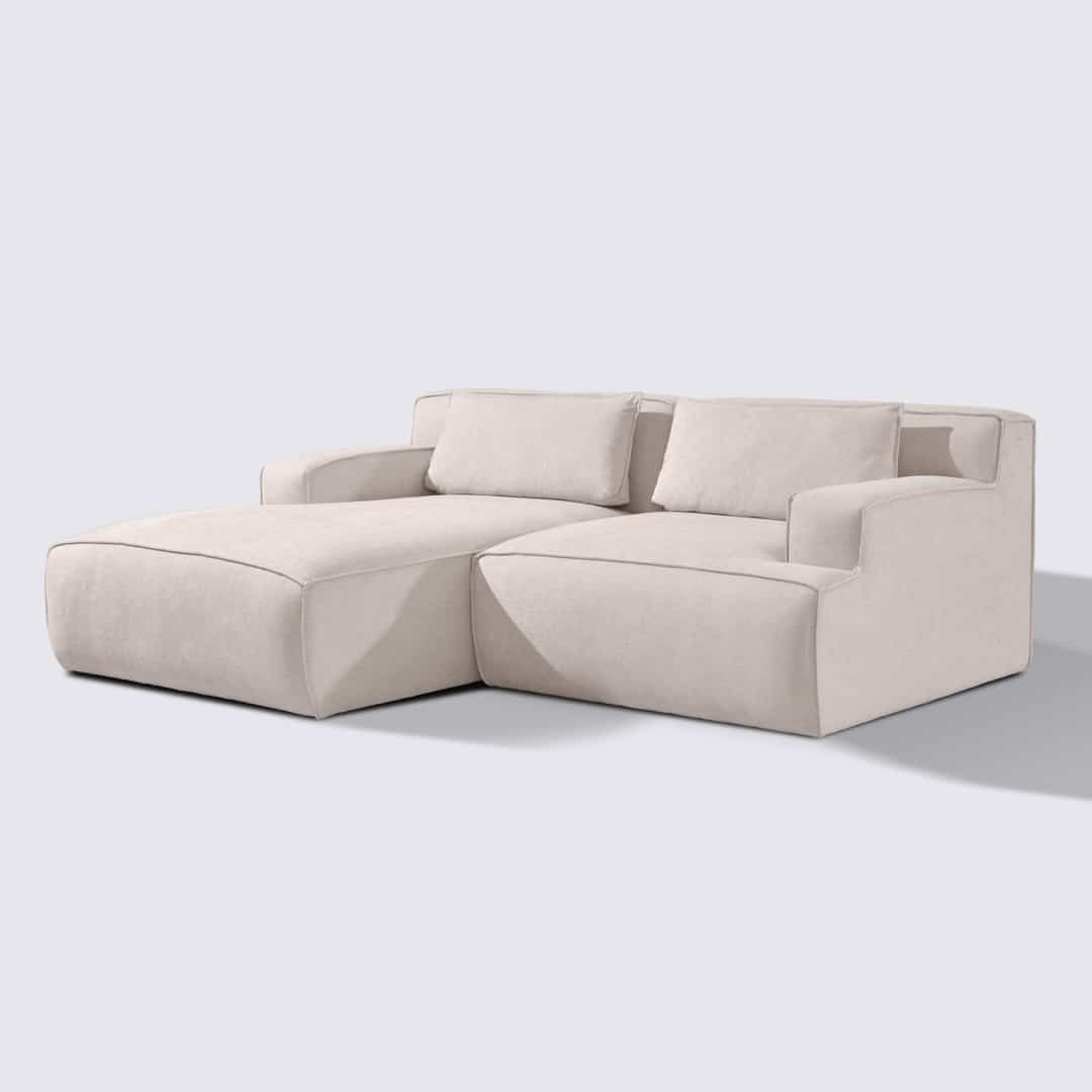 Canapé d'angle gauche modulable 3 places en tissu crème – Lorenzo