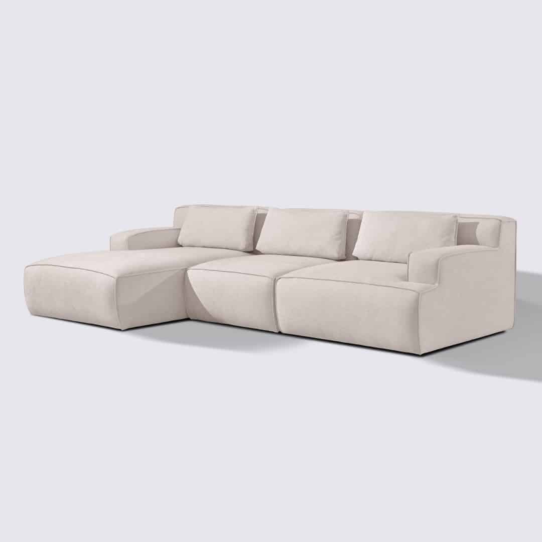 Canapé d'angle gauche modulable 4 places en tissu crème – Lorenzo