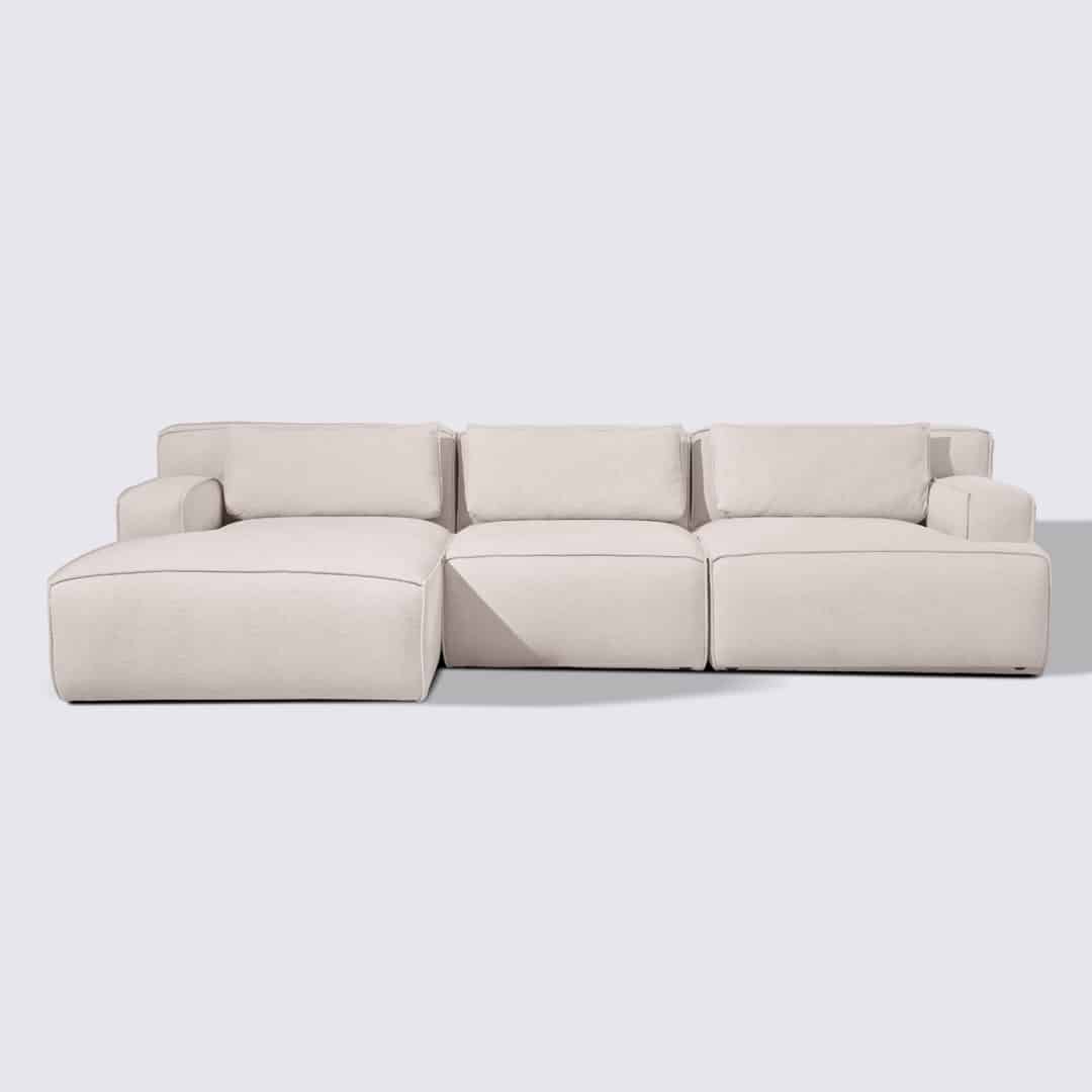 Canapé d'angle gauche modulable 4 places en tissu crème – Lorenzo