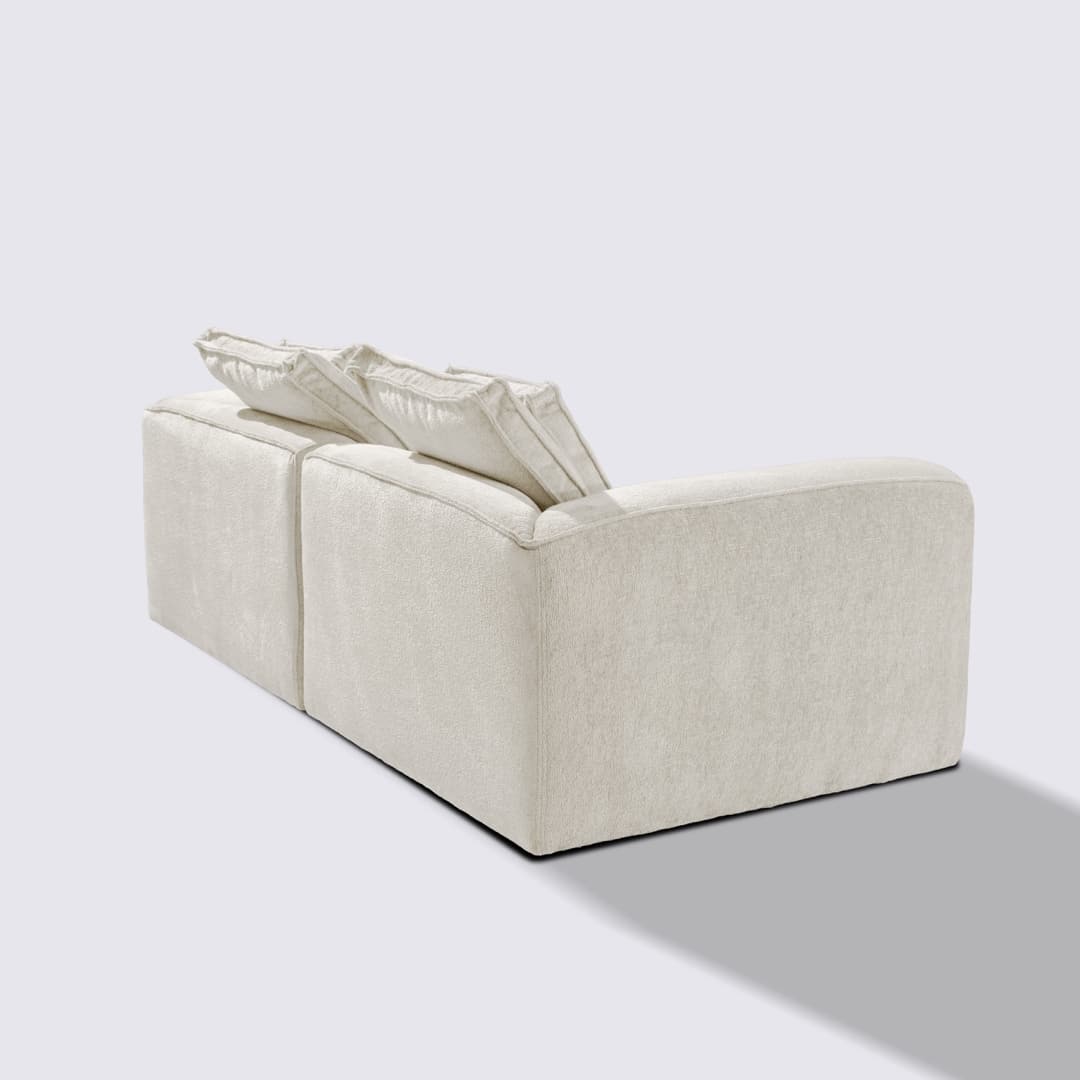 Canapé droit modulable 3 places en velours texturé blanc crème – Marbellia