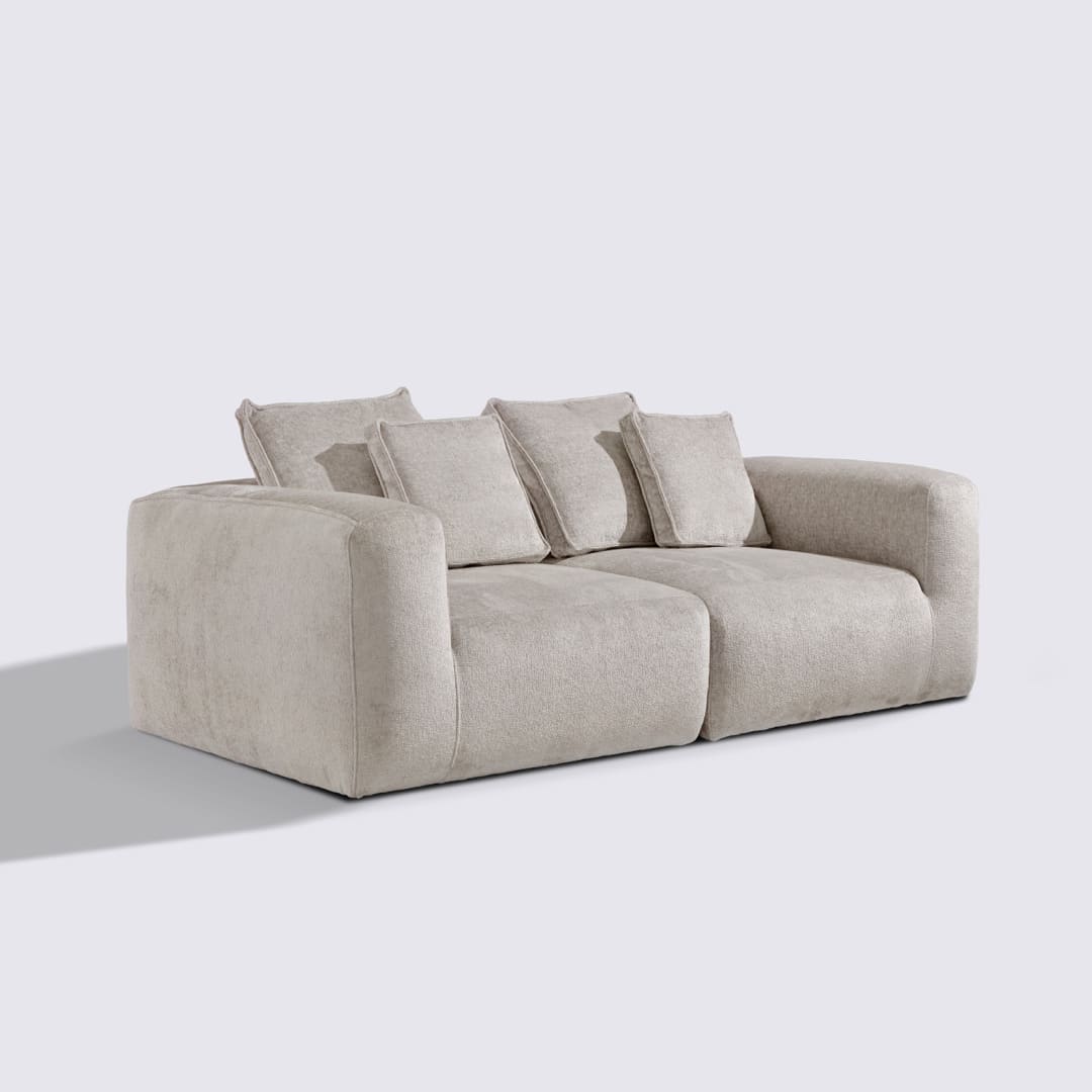 Canapé droit modulable 3 places en velours texturé taupe – Marbellia