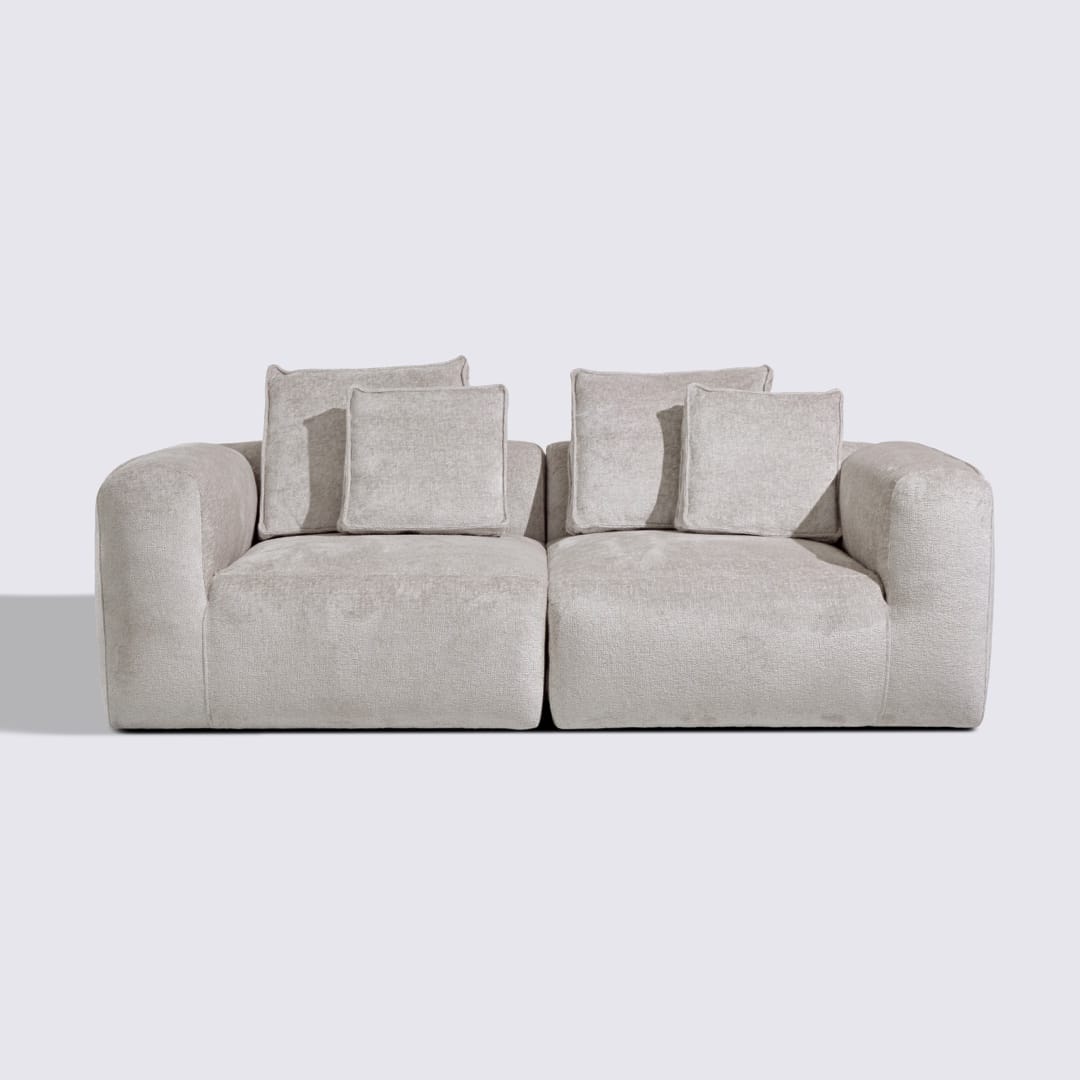 Canapé droit modulable 3 places en velours texturé taupe – Marbellia