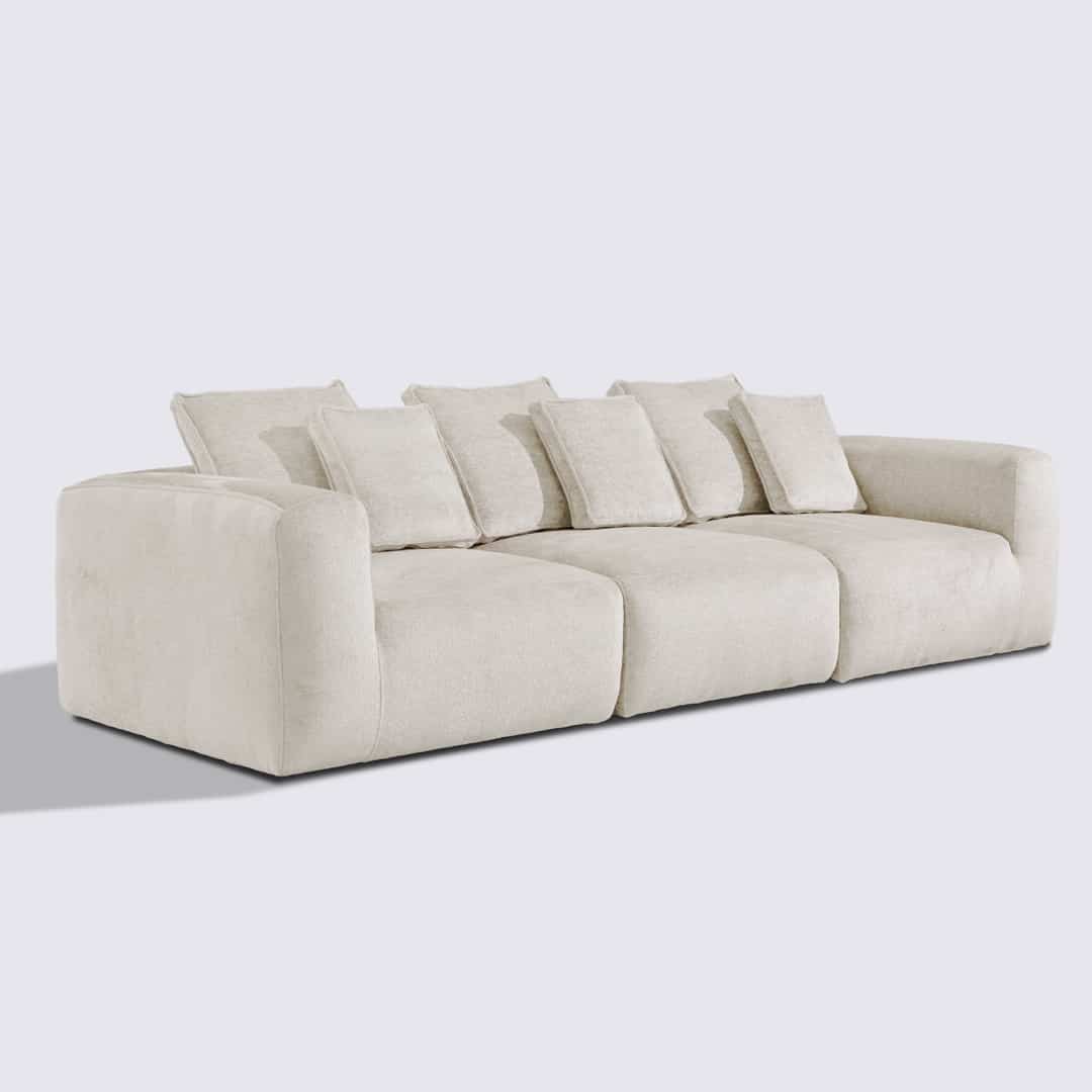 Canapé droit modulable 4 places en velours texturé crème – Marbellia